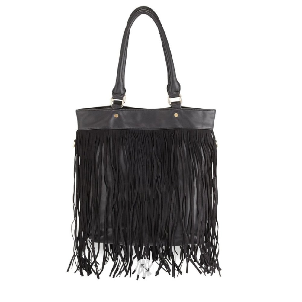 Deux Lux North-South Fringe Tote Bag, Black